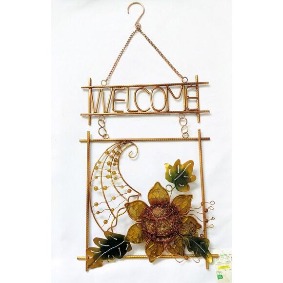 Decorative Metal Stain glass Mosaic Fall Pumpkin Sunflower Welcome Wall Hanging - Picture 1 of 8